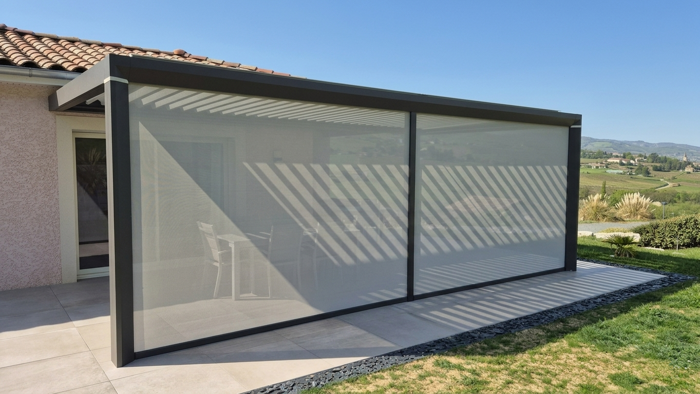 Pergola bioclimatique avec store motorisé THERA Fermetures