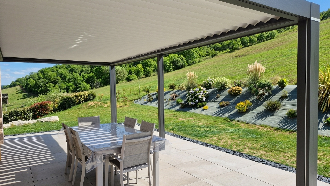 Pergola bioclimatique installée à Belleville-en-Beaujolais